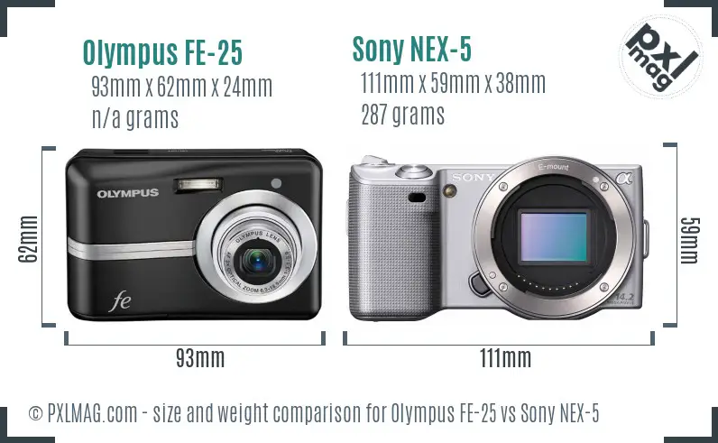 Olympus FE-25 vs Sony NEX-5 size comparison