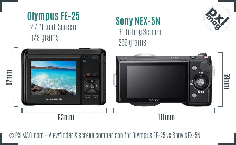 Olympus FE-25 vs Sony NEX-5N Screen and Viewfinder comparison