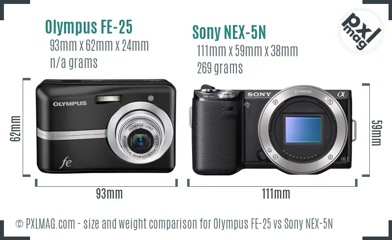 Olympus FE-25 vs Sony NEX-5N size comparison
