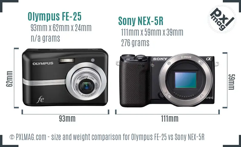 Olympus FE-25 vs Sony NEX-5R size comparison