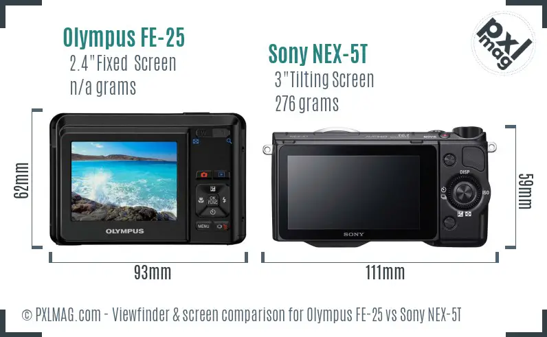 Olympus FE-25 vs Sony NEX-5T Screen and Viewfinder comparison