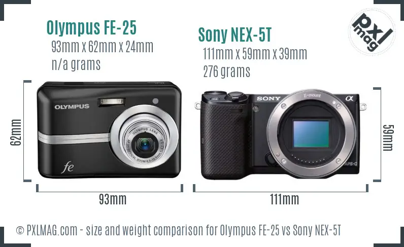 Olympus FE-25 vs Sony NEX-5T size comparison