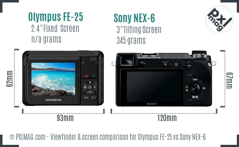 Olympus FE-25 vs Sony NEX-6 Screen and Viewfinder comparison