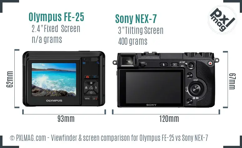 Olympus FE-25 vs Sony NEX-7 Screen and Viewfinder comparison