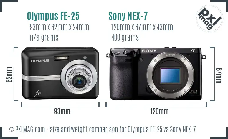 Olympus FE-25 vs Sony NEX-7 size comparison