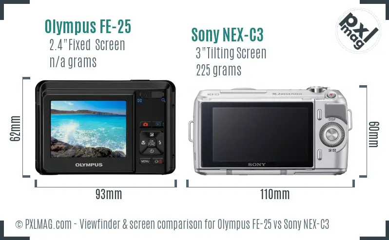 Olympus FE-25 vs Sony NEX-C3 Screen and Viewfinder comparison