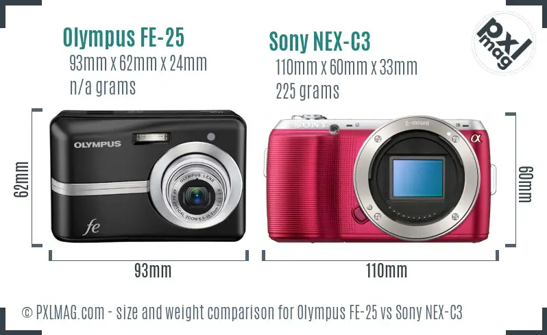 Olympus FE-25 vs Sony NEX-C3 size comparison