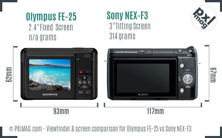 Olympus FE-25 vs Sony NEX-F3 Screen and Viewfinder comparison