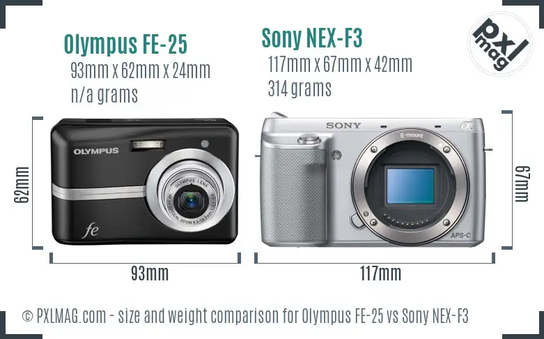 Olympus FE-25 vs Sony NEX-F3 size comparison