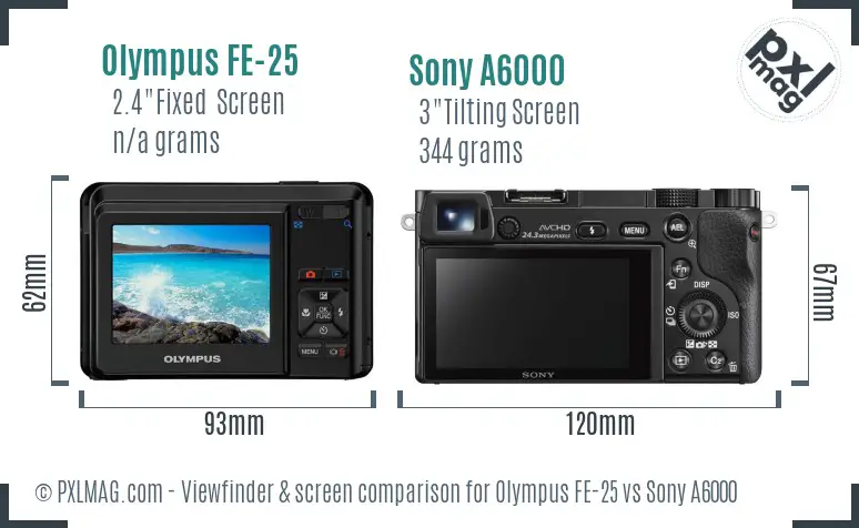 Olympus FE-25 vs Sony A6000 Screen and Viewfinder comparison