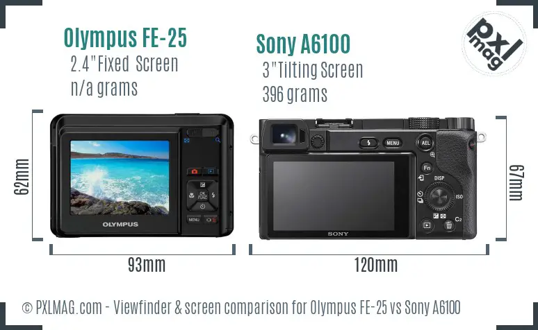 Olympus FE-25 vs Sony A6100 Screen and Viewfinder comparison