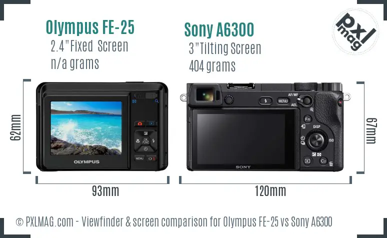 Olympus FE-25 vs Sony A6300 Screen and Viewfinder comparison