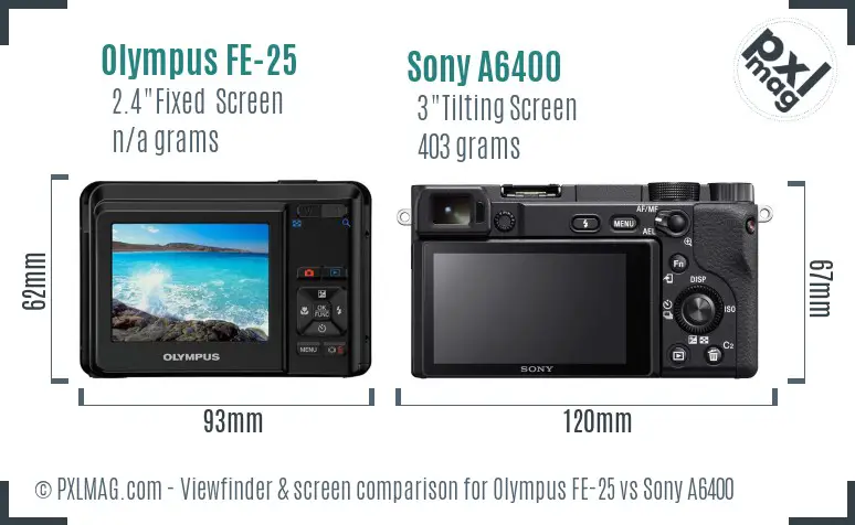 Olympus FE-25 vs Sony A6400 Screen and Viewfinder comparison