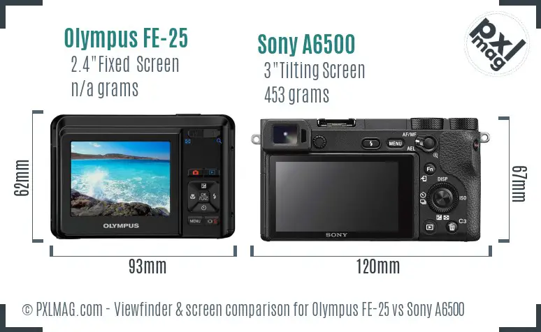 Olympus FE-25 vs Sony A6500 Screen and Viewfinder comparison