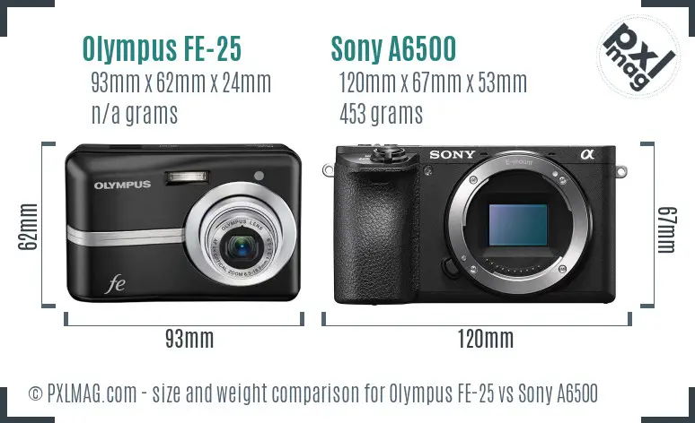 Olympus FE-25 vs Sony A6500 size comparison