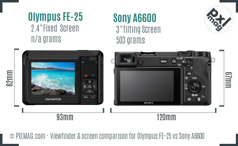 Olympus FE-25 vs Sony A6600 Screen and Viewfinder comparison