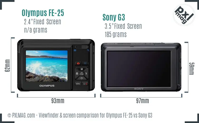 Olympus FE-25 vs Sony G3 Screen and Viewfinder comparison