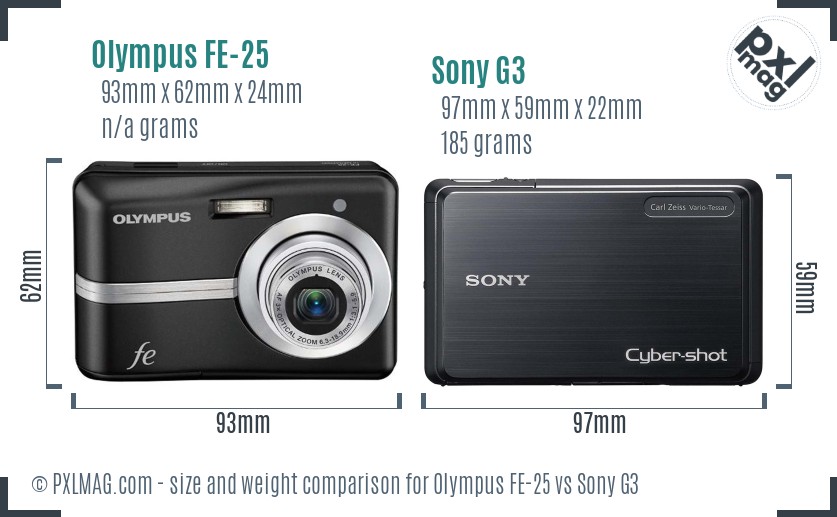 Olympus FE-25 vs Sony G3 size comparison
