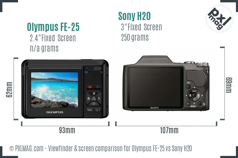 Olympus FE-25 vs Sony H20 Screen and Viewfinder comparison