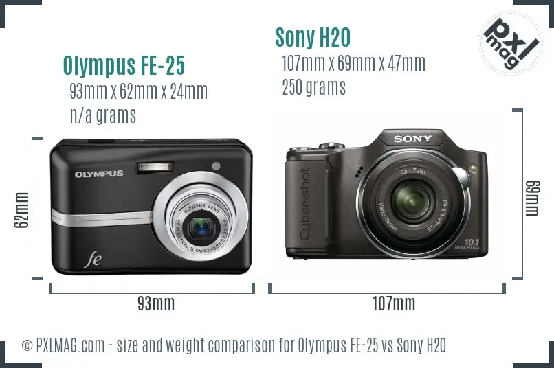 Olympus FE-25 vs Sony H20 size comparison