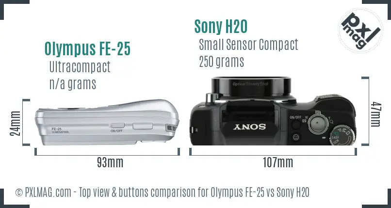 Olympus FE-25 vs Sony H20 top view buttons comparison
