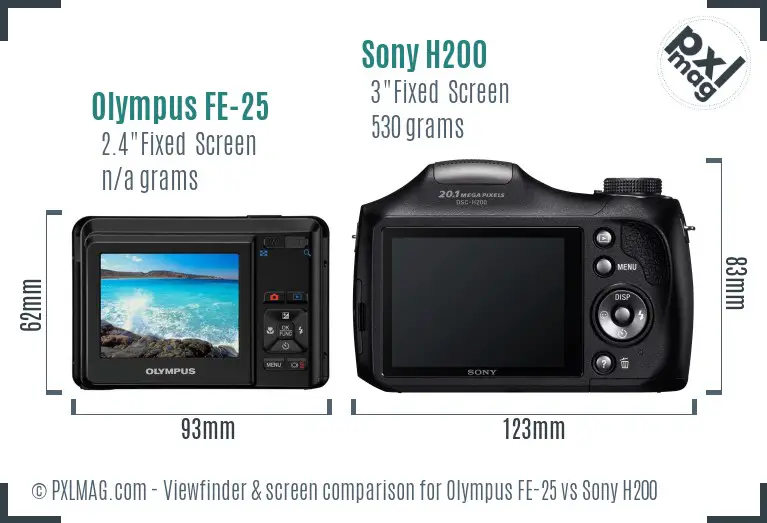 Olympus FE-25 vs Sony H200 Screen and Viewfinder comparison