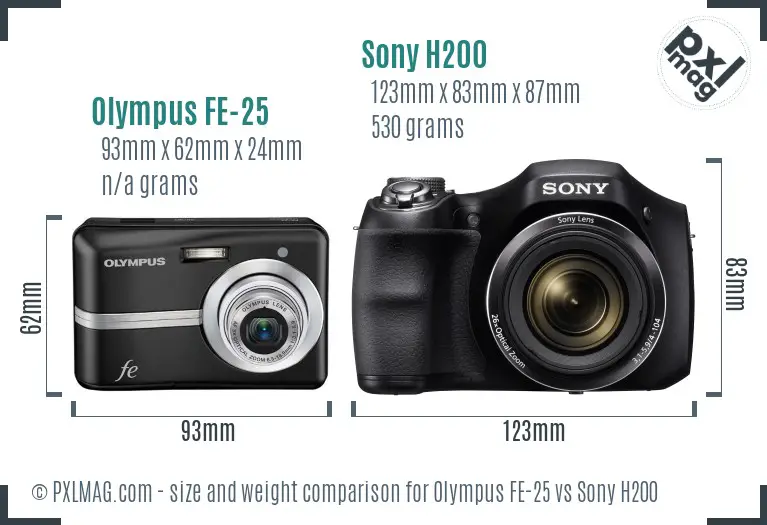 Olympus FE-25 vs Sony H200 size comparison