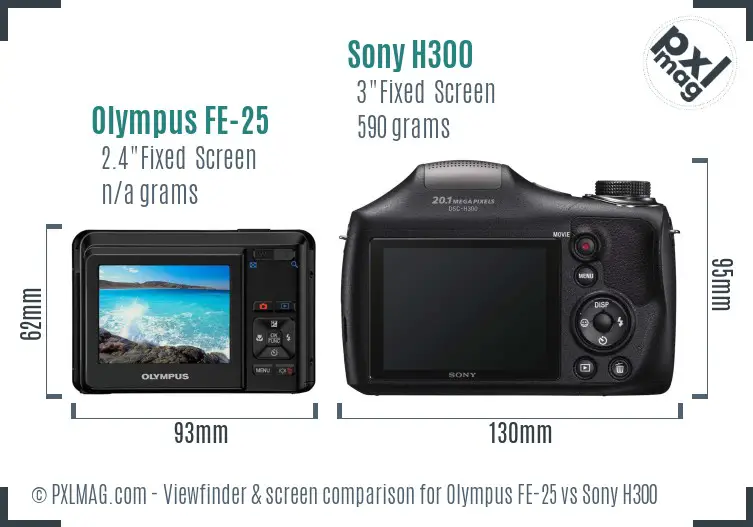 Olympus FE-25 vs Sony H300 Screen and Viewfinder comparison