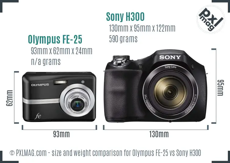 Olympus FE-25 vs Sony H300 size comparison