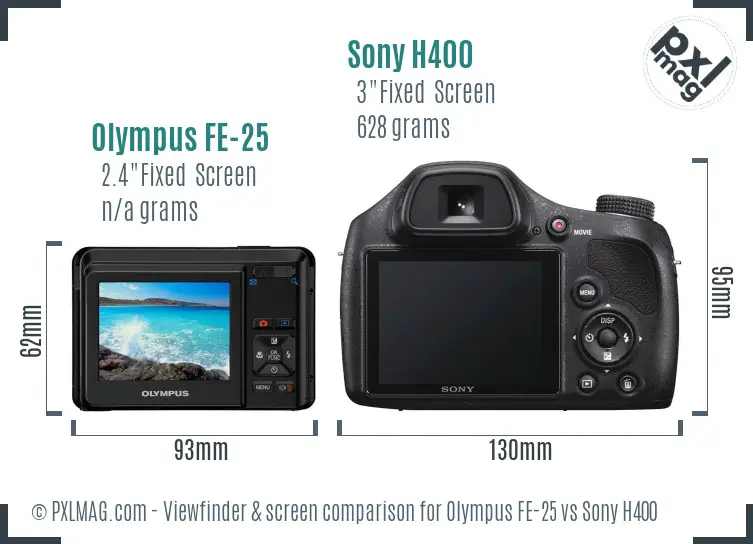 Olympus FE-25 vs Sony H400 Screen and Viewfinder comparison