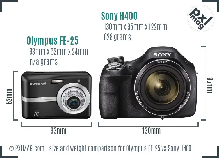 Olympus FE-25 vs Sony H400 size comparison