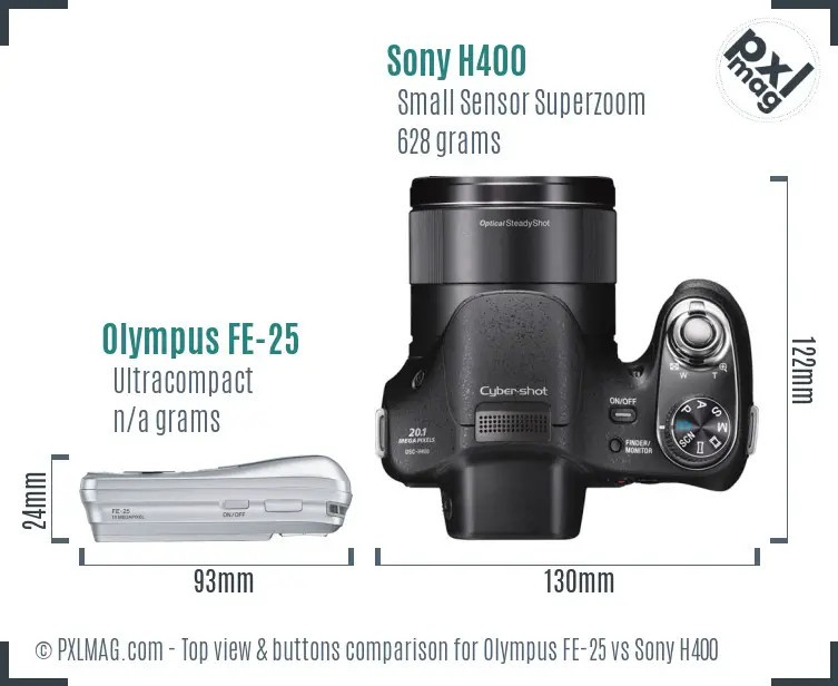 Olympus FE-25 vs Sony H400 top view buttons comparison