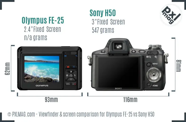 Olympus FE-25 vs Sony H50 Screen and Viewfinder comparison