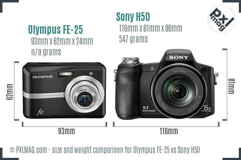 Olympus FE-25 vs Sony H50 size comparison