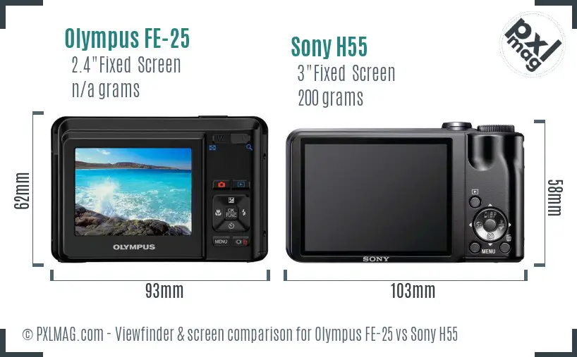 Olympus FE-25 vs Sony H55 Screen and Viewfinder comparison