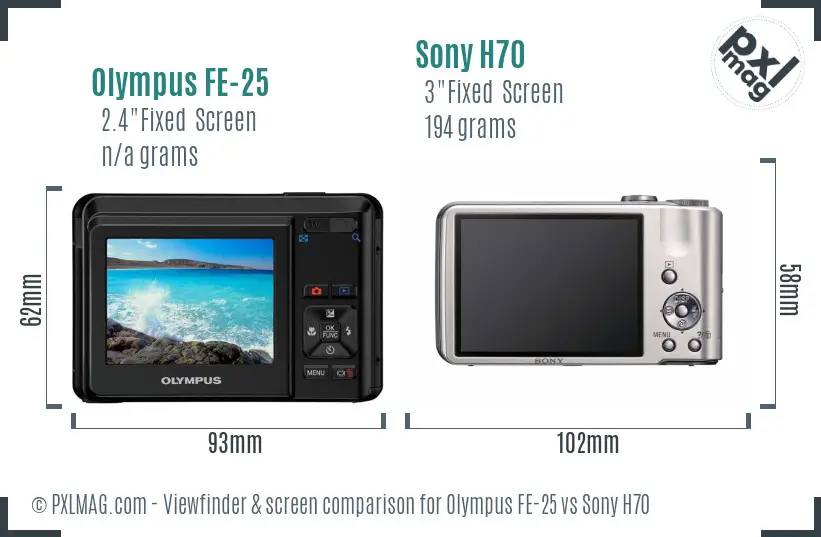 Olympus FE-25 vs Sony H70 Screen and Viewfinder comparison