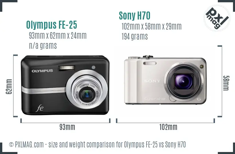 Olympus FE-25 vs Sony H70 size comparison