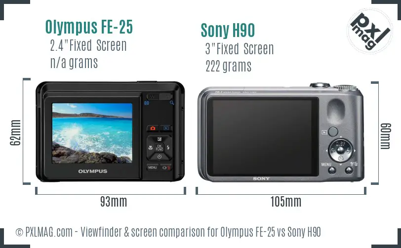 Olympus FE-25 vs Sony H90 Screen and Viewfinder comparison