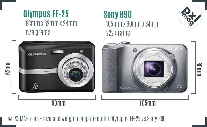 Olympus FE-25 vs Sony H90 size comparison