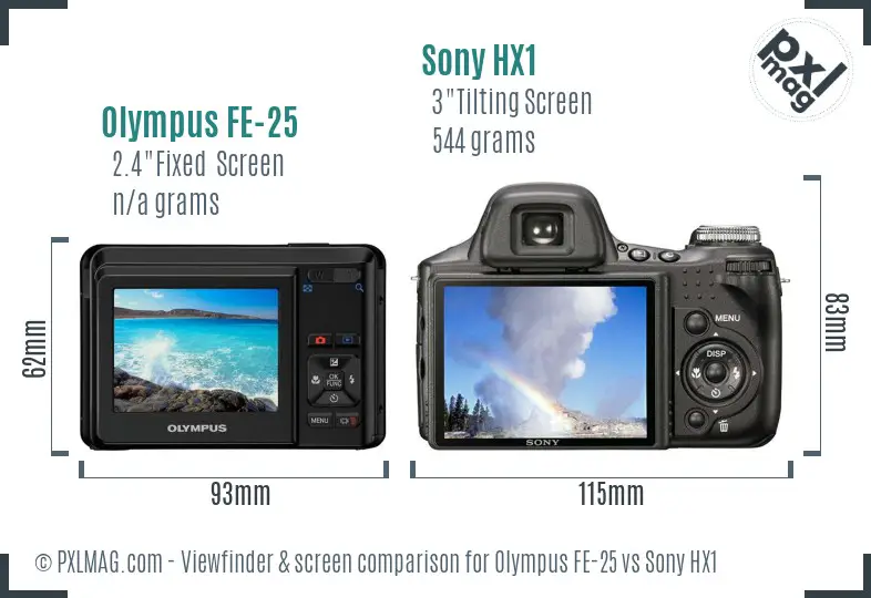 Olympus FE-25 vs Sony HX1 Screen and Viewfinder comparison