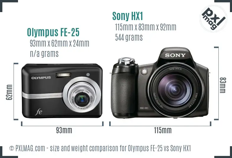 Olympus FE-25 vs Sony HX1 size comparison