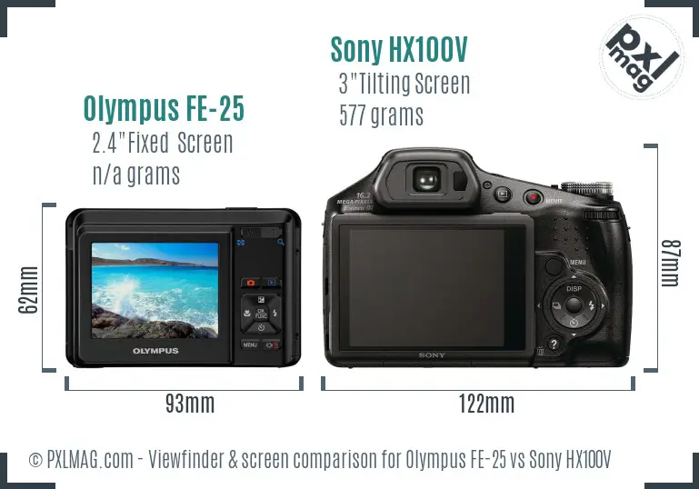 Olympus FE-25 vs Sony HX100V Screen and Viewfinder comparison