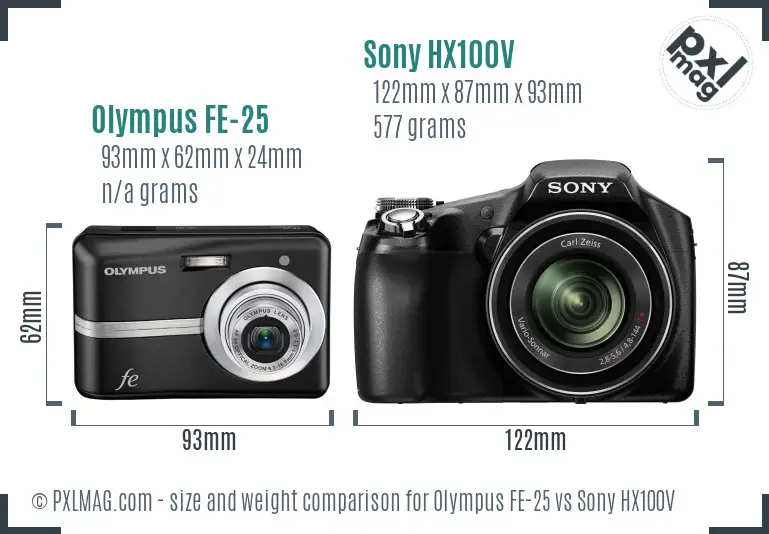 Olympus FE-25 vs Sony HX100V size comparison