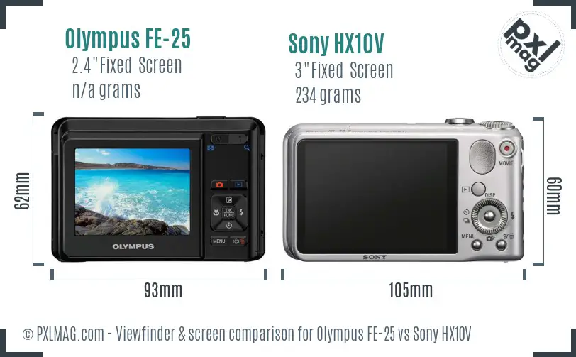 Olympus FE-25 vs Sony HX10V Screen and Viewfinder comparison