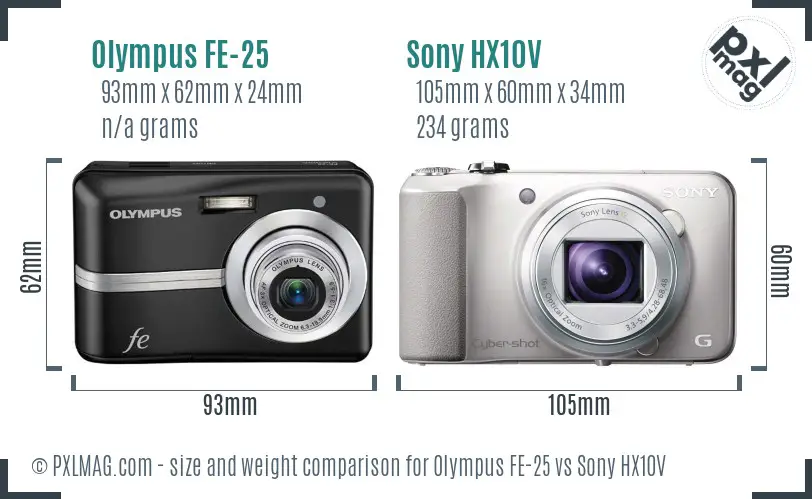 Olympus FE-25 vs Sony HX10V size comparison