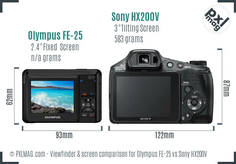 Olympus FE-25 vs Sony HX200V Screen and Viewfinder comparison
