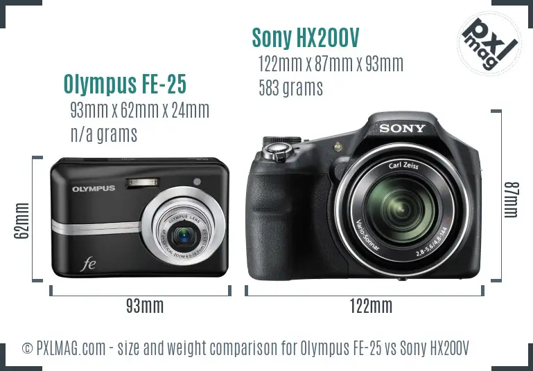 Olympus FE-25 vs Sony HX200V size comparison