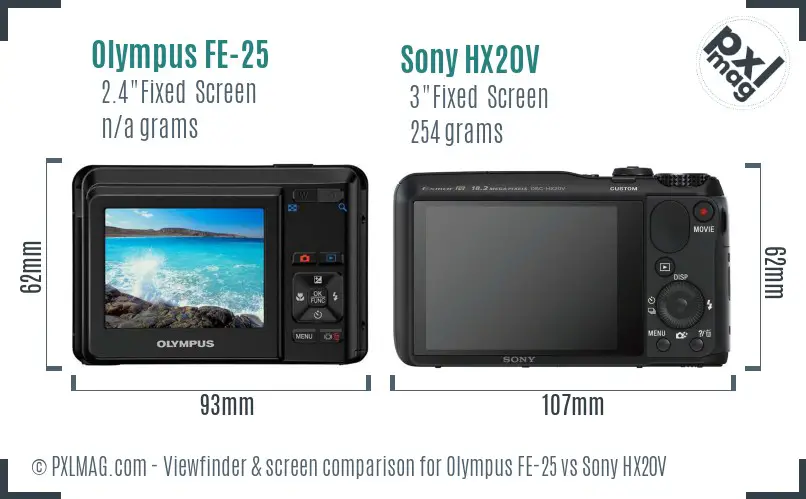 Olympus FE-25 vs Sony HX20V Screen and Viewfinder comparison