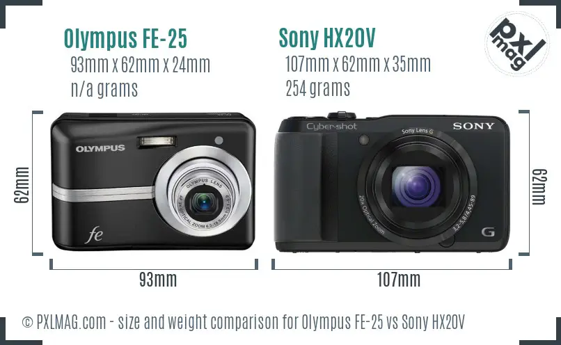 Olympus FE-25 vs Sony HX20V size comparison