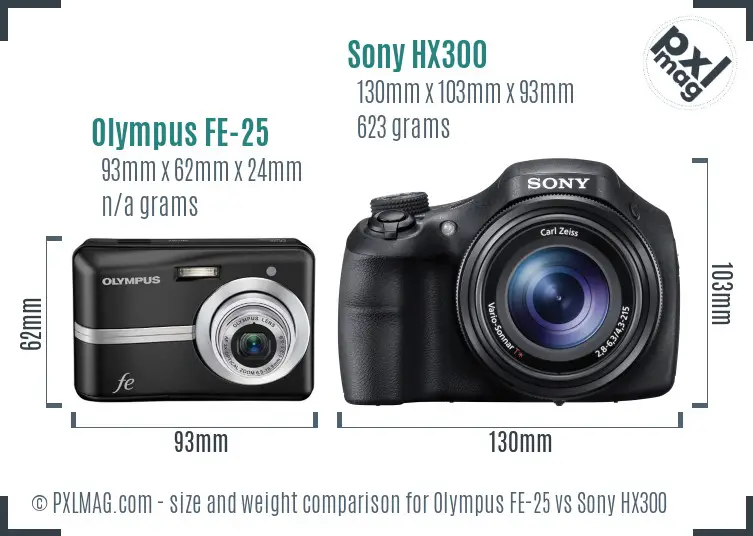 Olympus FE-25 vs Sony HX300 size comparison